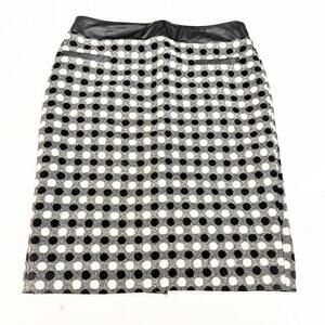 Cynthia Rowley Wool Polka Dots Woven Pattern Pencil Skirt Leather Band Size 8